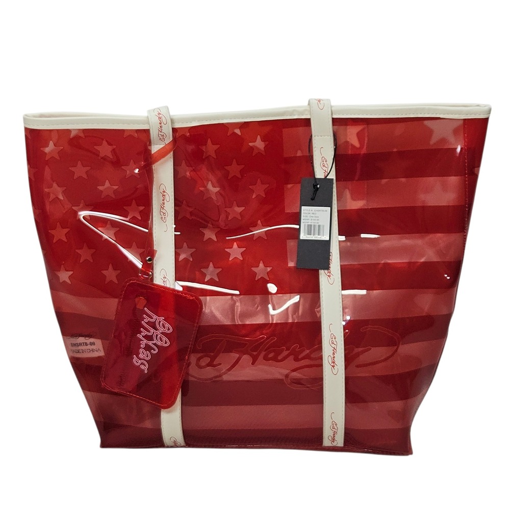 Ed Hardy Sexyy Red Stars and Stripes Transparent PVC Tote Bag NWT American‎ Flag